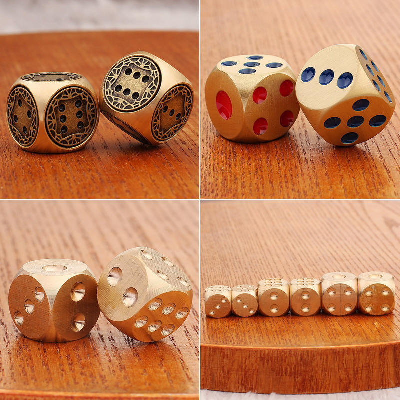 Brass Dice Pure Copper Metal Solid Dice Hand-Polished Bar Supplies Creative Mahjong Sieve Handle Wholesale