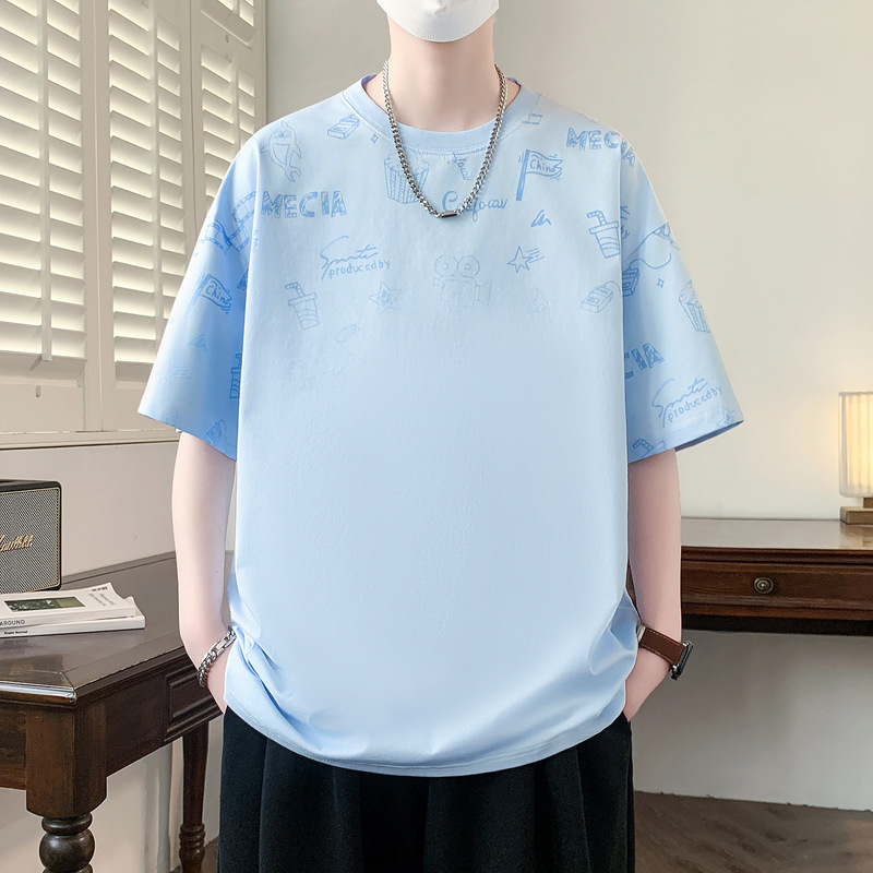 Teenagers' Short-Sleeved T-Shirts for Boys, Middle and High School Students, Loose Half-Sleeved Summer Clothes for Older Children, Ice Silk Cool Tops t