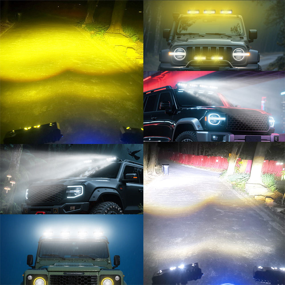 Cross-Border Motorcycle Spotlight White and Yellow Two-Color with Rgb Devil Eye Car Led Work Light Electric Vehicle Spotlight