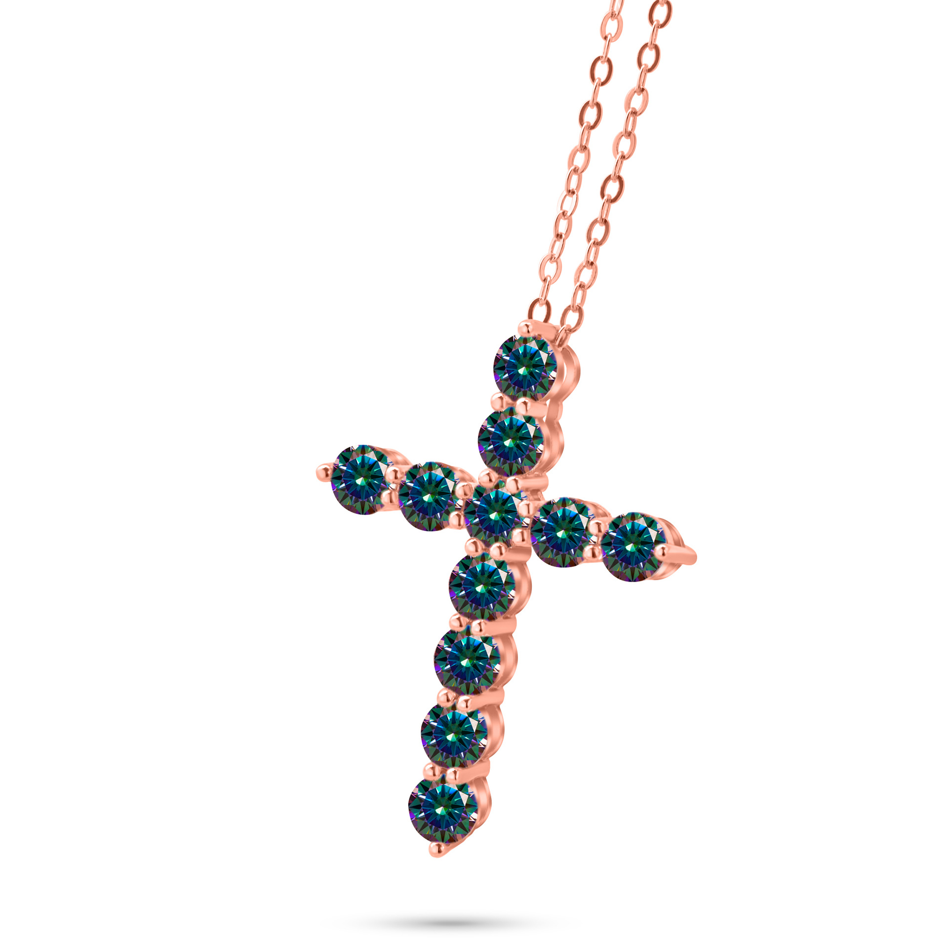 3mm - 4mm collar de cruz de color azul de piedra de mozanita de plata esterlina de lujo ligero collar clavícula colgante de cruz