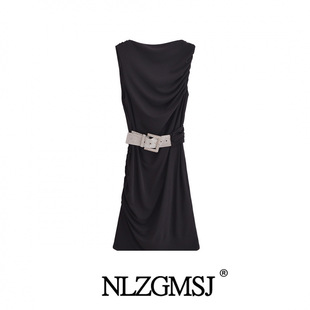 2024 winter new women's European and American style pleated collar sleeveless short dress 9482262