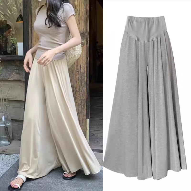 Maternity Pants for Spring and Autumn, Loose Fit, Slimming Wide-Leg Drape Pants, Maternity Cropped Pants, Long Pants, Korean Style Belly Support Pants