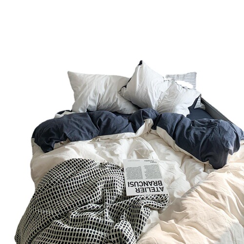Color-blocked four-piece washed cotton summer bed three-piece dormitory bed sheet quilt cover solid color simple bed sheet quilt cover