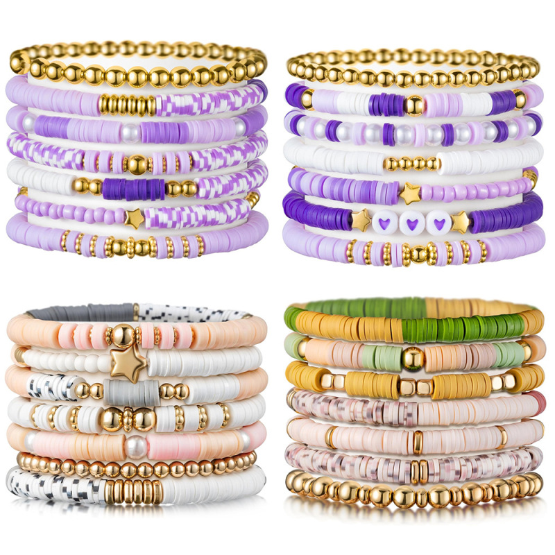 Amazon Cross-Border Best-Selling Bohemian Style Colorfulful Soft Pottery Clay Bead Bracelet 7-Piece Summer Beach Bracelet