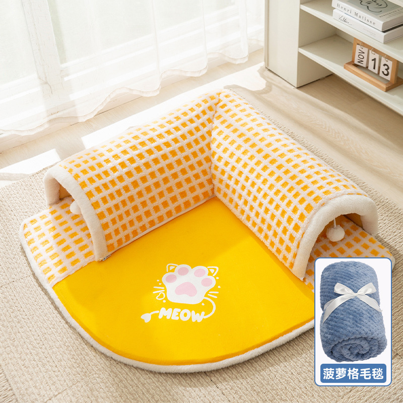 Túnel de Juego y Descanso Integrado para Gatos de Otoño e Invierno, Cama para Gatos, Juguete de Túnel para Gatos, Cama para Mascotas Cálida y Gruesa