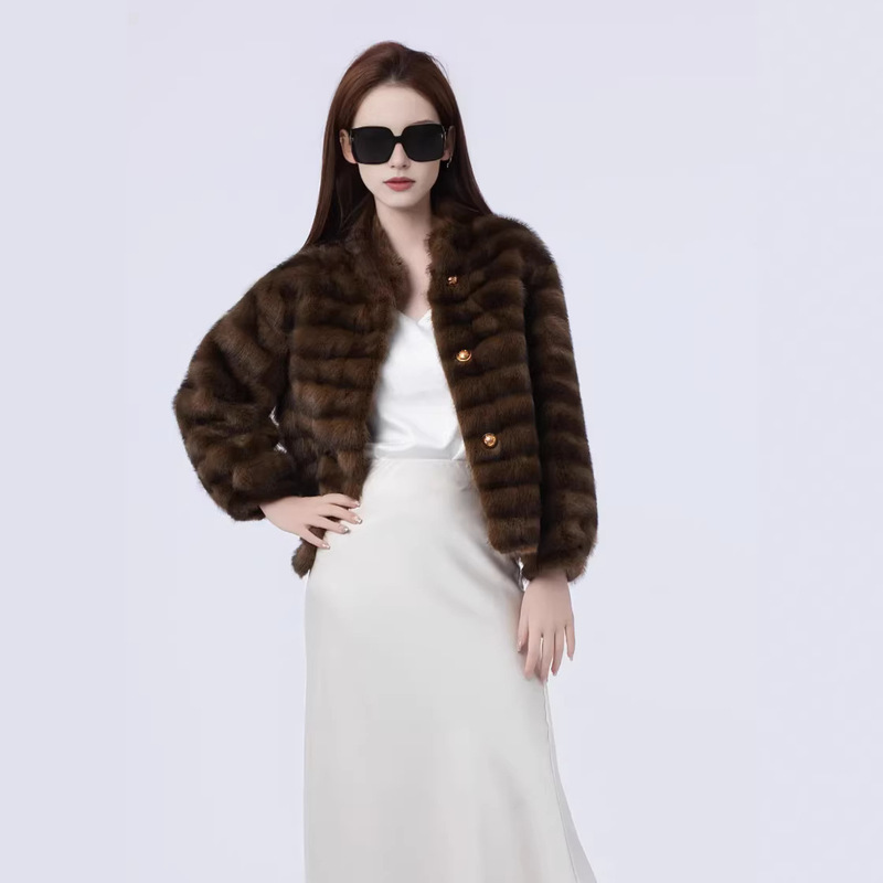 2026 Spring Mink Sable Fur Eco-Friendly Fur Coat Women's Stand Collar Short Coat Eco-Friendly Fur for Women