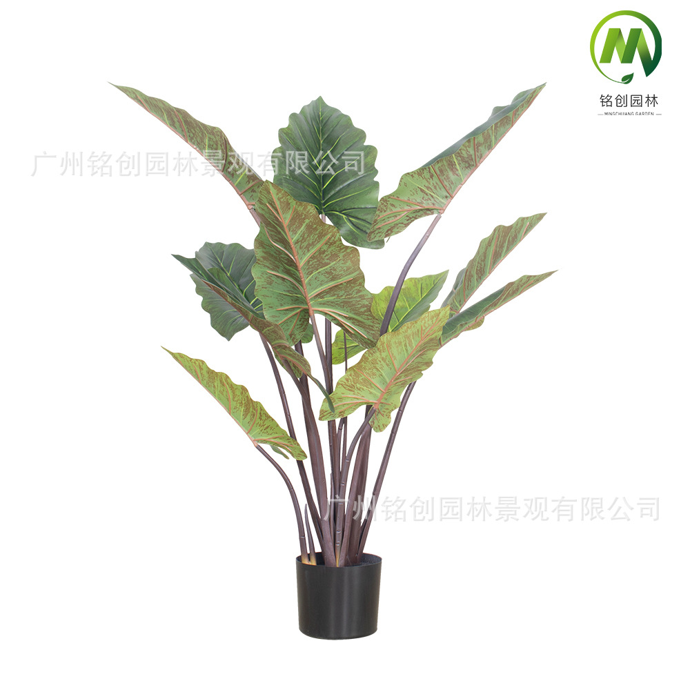 Estilo moderno decorativo planta verde bonsai al por mayor simulación Arco Iris Taro bonsai gran interior planta verde árbol artificial adornos