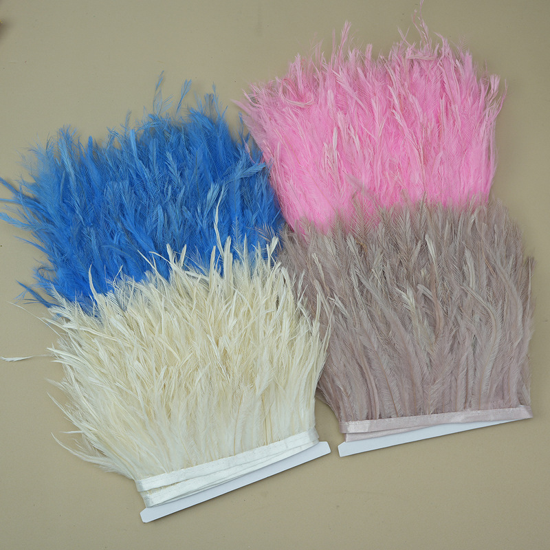 Wholesale 8-10cm emu feather fabric with colorful emu feather fringe for clothing cuff decoration Wholesale 8-10cm emu feather fabric with colorful emu feather fringe for clothing cuff decoration
