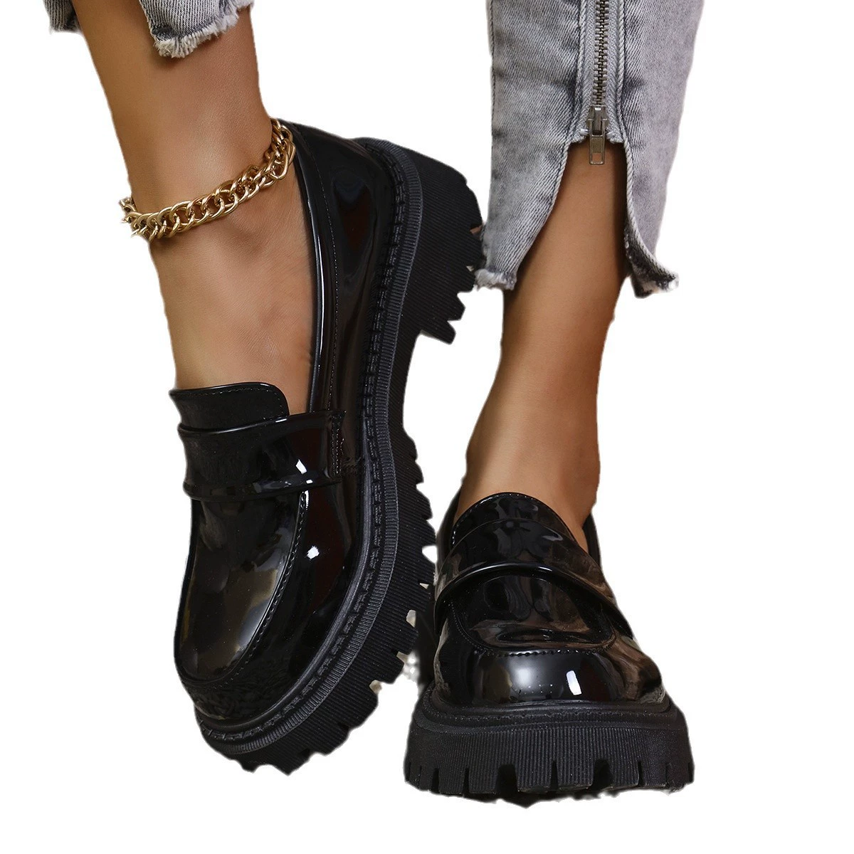 Footwear for leather shoes English style, fashionable loafers platform, plus size, Amazon, British style