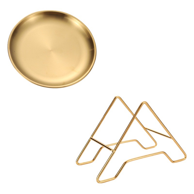 Retro de acero inoxidable de estilo coreano plato de hueso estante de almacenamiento de luz de lujo cafetería barbacoa placa Disco de Oro plato de merienda Placa de hueso de pala