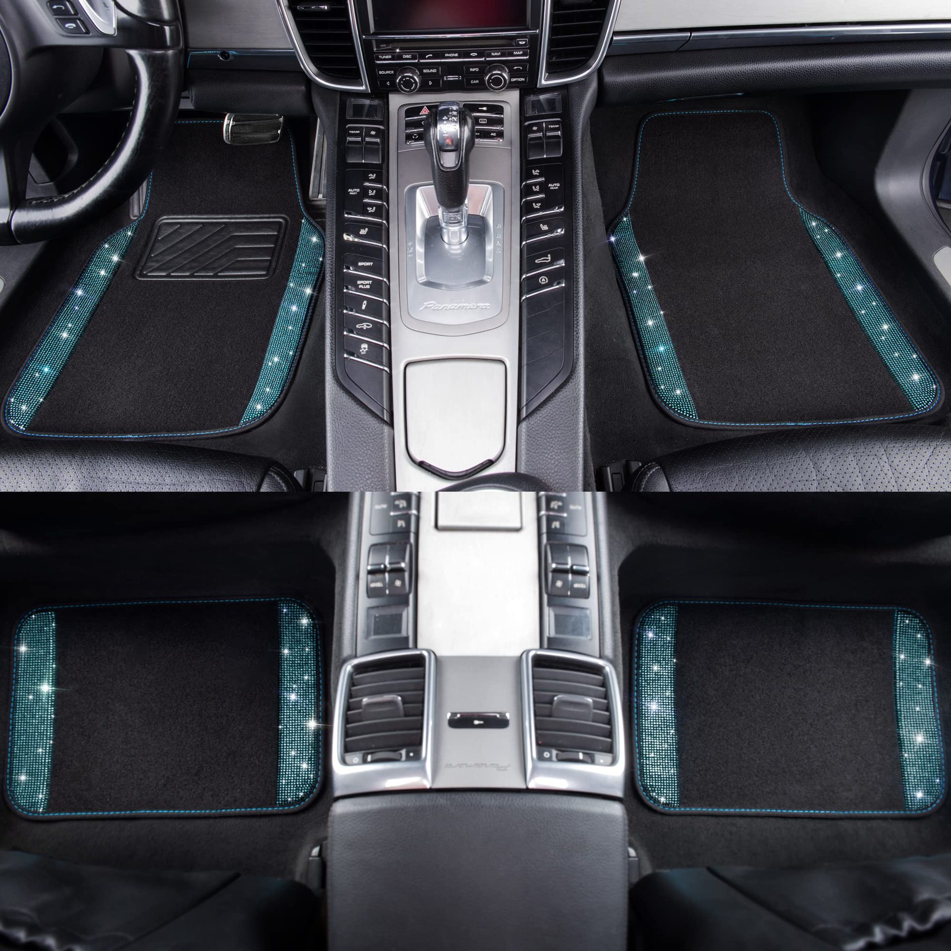 Cross-Border Foreign Trade Crystal-Encrusted Diamond Car Floor Mats, Universal Fashionable Shiny Carpet, Pvc Waterproof and Dirt-Resistant 4-Piece Set