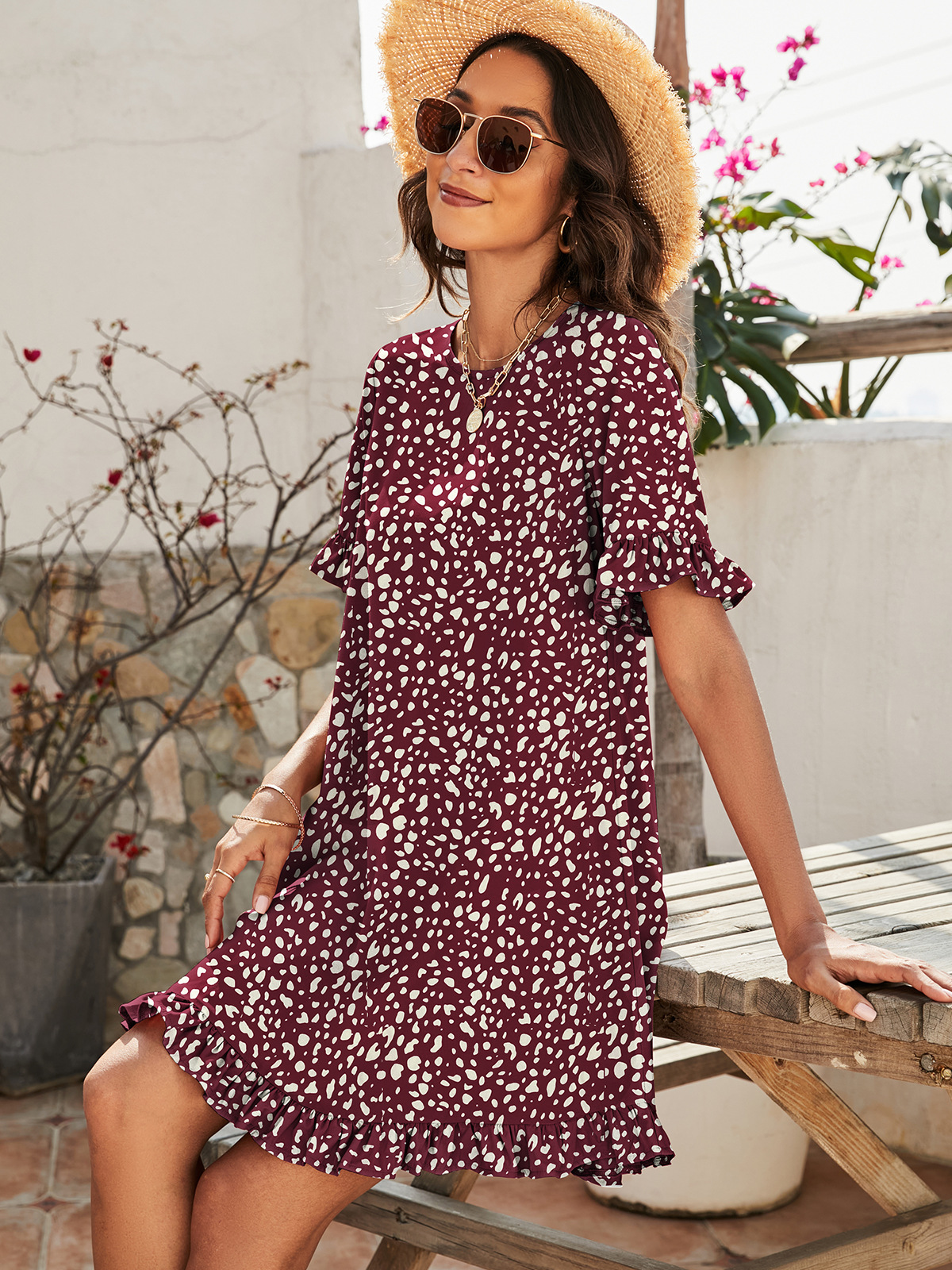 168g Weight Knee-Length Dress Length Type Short Sleeve Sleeve Length A-Line Skirt Dresses Type Flounce Sleeve Sleeve Type Polyester Fabric Type Daily Occasion Round Neck Neckline Loose Version Leopard Pattern Summer Season Women'S Gender Printing Design Fashion Style Wholesale Women'S Fashion Printing Leopard Daily Round Neck Short Sleeve A-Line Skirt 24