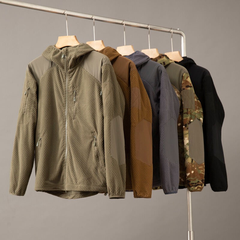 Warm and Practical, Honeycomb Particle Velvet Outdoor Autumn and Winter Functional Warm Middle Layer Assault Hooded Jacket