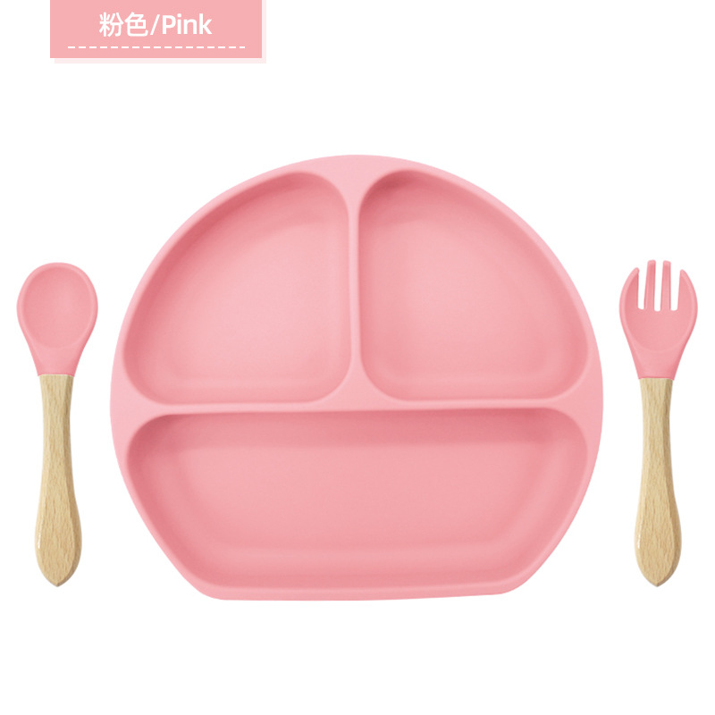 Plato de alimentación infantil tipo succión Plato de alimentación infantil Plato de cubierta de tres partes Amazon Plato de silicona de grado alimenticio