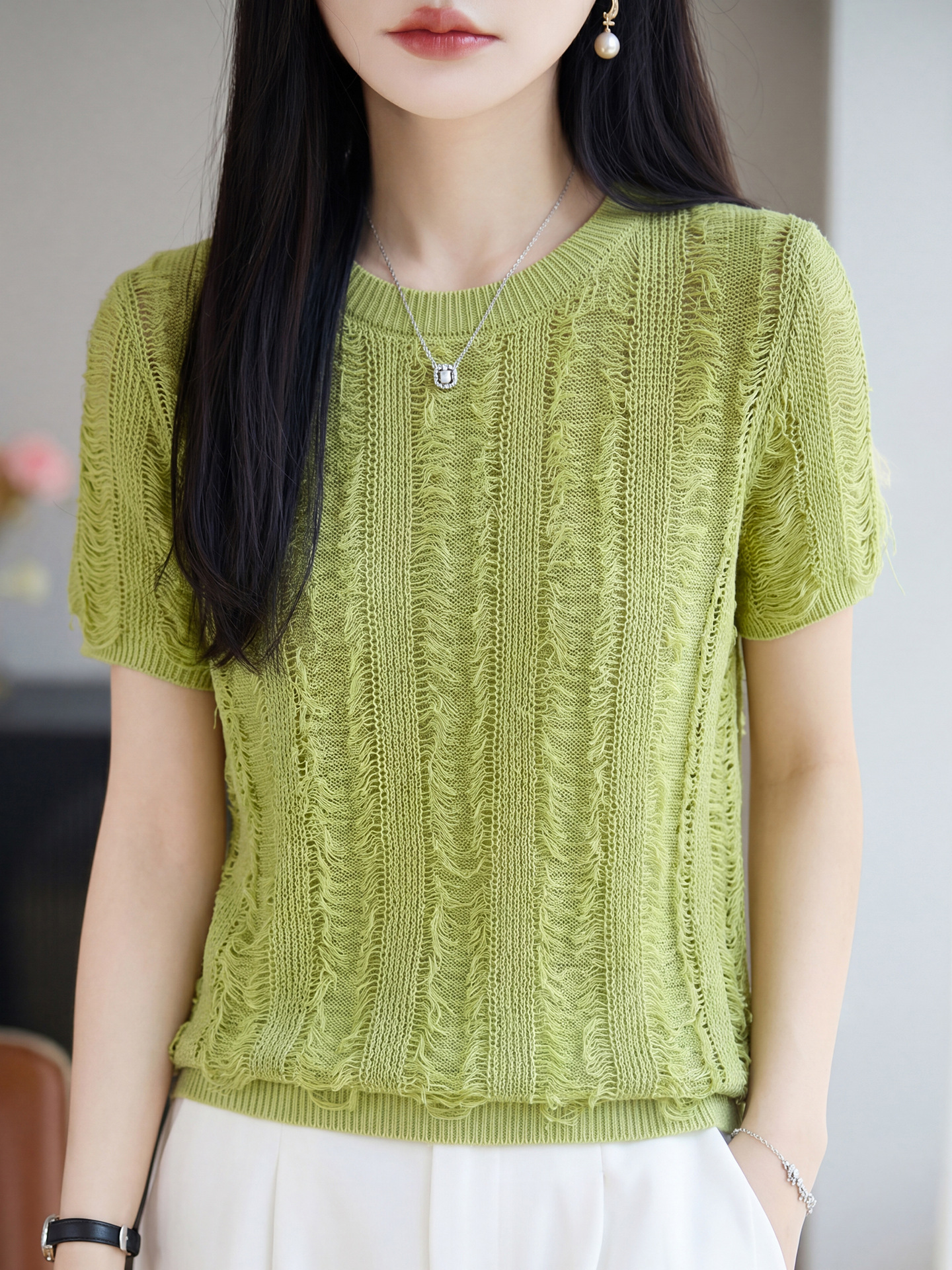 Breathable design fashionable knitted summer short sleeve T-shirt…