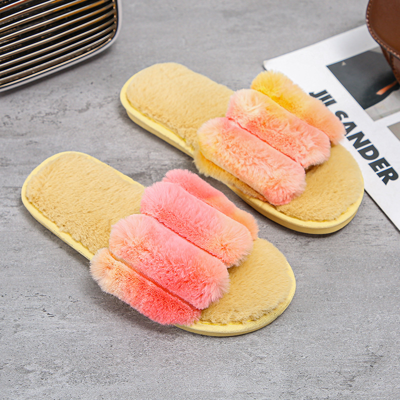 One-Word Plush Slippers For Women Seven Colors Cute Furry Slippers European And American Cotton Slippers Can Be
