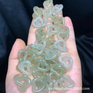 Hetian Jade Qinghai old material [15x 14mm Heart to Heart] love double ring buckle clavicle chain pendant jewelry