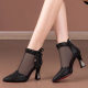Full Diamond Women's Pointed High Heels Bow Rhinestone Thin Heel Foreign Style Not Tired Feet Women's Breathable Mesh Boots Spring and Summer New Arrival