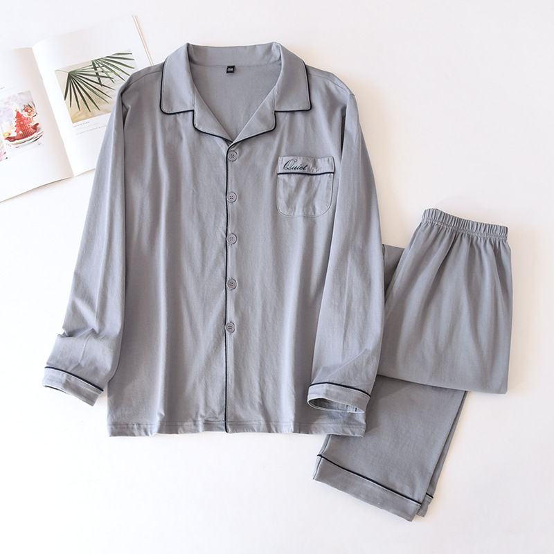 Hメンズブルーグレーニットパジャマ