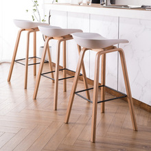 高脚吧台椅实木塑料吧椅日式简约曲木北欧前台凳子丹麦家用高脚凳
