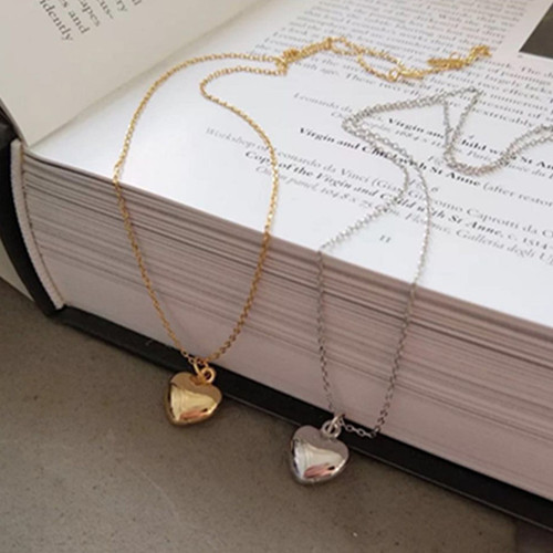 Cross-border European and American Fashion Street Style 3D Heart-shaped Pendant Necklace, Simple Geometric Clavicle Chain for Women