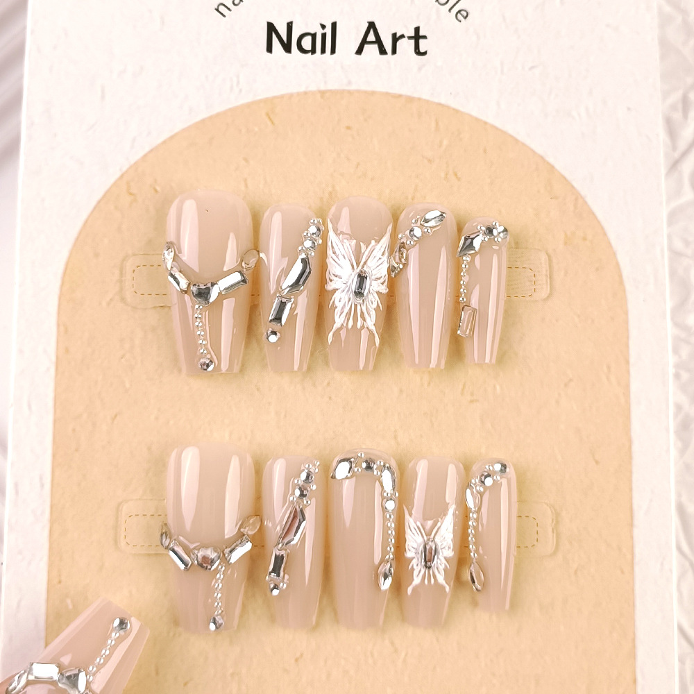 Ventas calientes suaves de una larga uña trapezoidal suave mariposa parche de uñas 10 piezas de papel de tarjeta de diamante para usar uñas