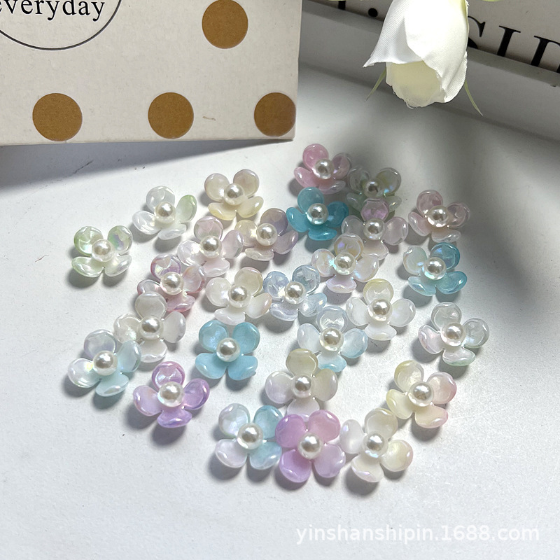 Hot Selling Gradient Four-Petal Pearl Flower DIY Jewelry Decoration Handmade Material Accessories DIY Shoe and Clothing Decoration Small Flowers