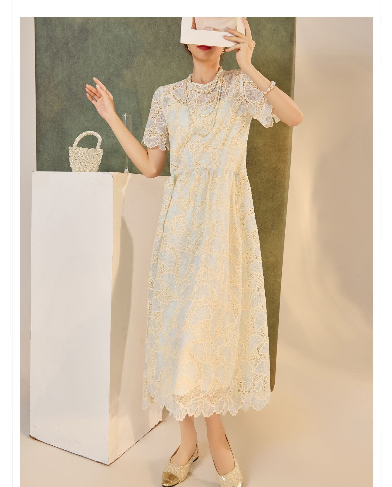 Đầm maxi nữ phong cách dân tộc dáng rộng, tay ngắn, thắt eo, thiết kế cổ tích mùa hè — Màu xanh lam hồng chi tiết 5