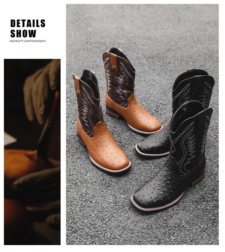 Plus Size Men's Western Cowboy Boots Vintage Rider Boots_vogvips.com