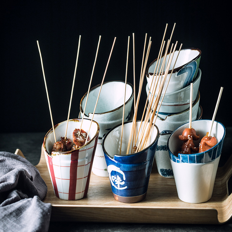 Ceramic skewed Cup commercial Kwantung boiled oblique Cup household bowl chicken soaking cup hot pot vegetable bowl skewed Bowl