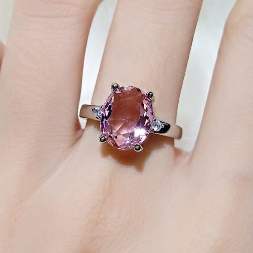 Source factory imitation Morgan pink crystal ring, European and American PT950 plated pink diamond ring, low luxury couple proposal diamond ring