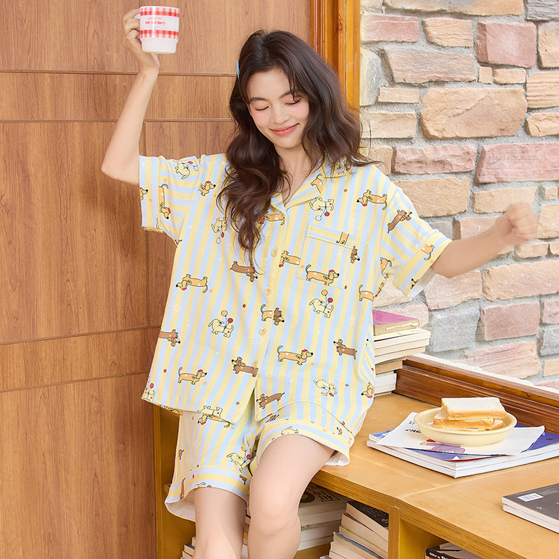 Pijama de mujer 2026 nuevo verano algodón damas de manga corta pantalones cortos set cardigans dibujos animados ropa para el hogar verano