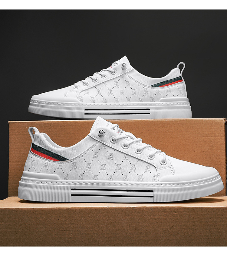 Men's Casual Shoes Microfibre Leather Trainers White Trendy_voghion.com