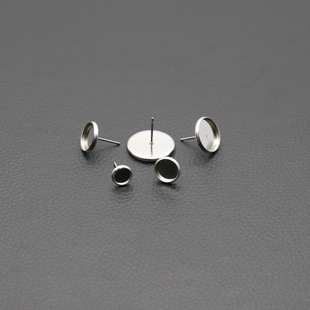 Stainless steel disc earring base titanium steel flat round tray earpin DIY jewelry accessories manufacturers sell directly
