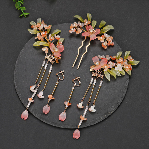 New Hanfu headdress with tassels, a full set of ancient style hairpins, Chinese style classical simple hair accessories, super fairy ancient costume step hairpins