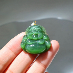 Jin Yu Tang Xinjiang natural Hetian jade jasper cat's eye Buddha open face fine cat's eye effect is obvious upper body good-looking