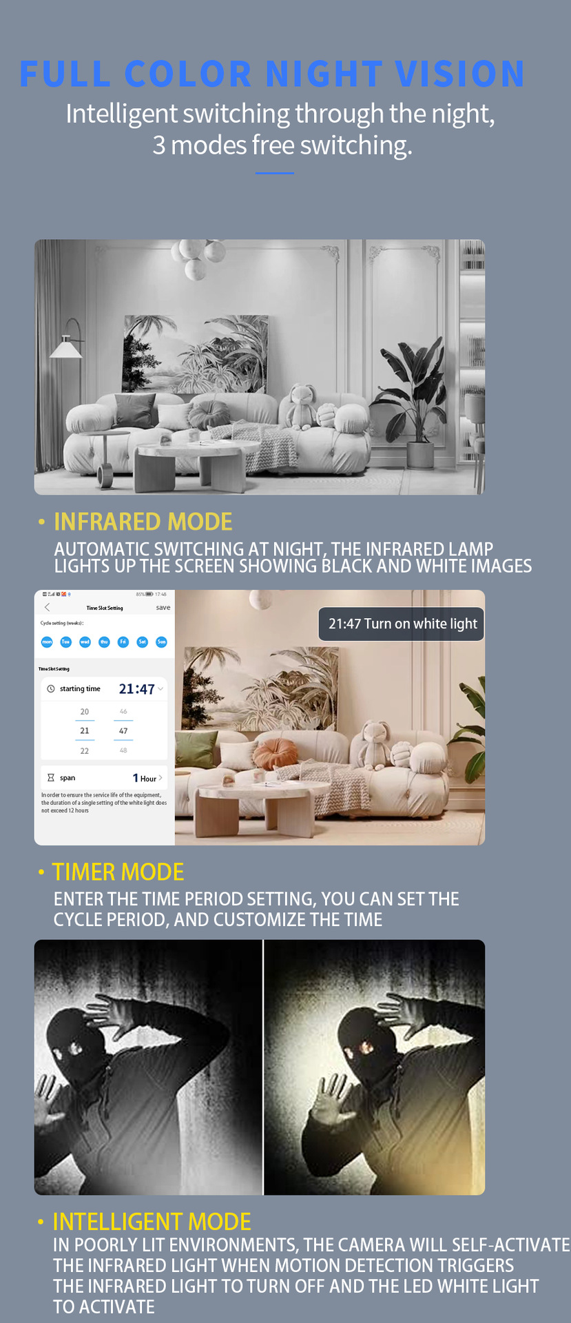 Indoor Home Überwachungskamera Wireless WiFi HD Vollfarb-Nachtsicht Handy Remote Monitor *_voghion.com