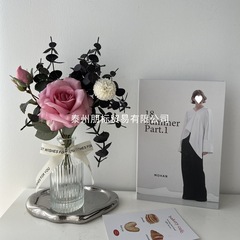 假花花束套装小香风玫瑰花餐桌绢花客厅装饰花瓶花艺摆件压纹其他
