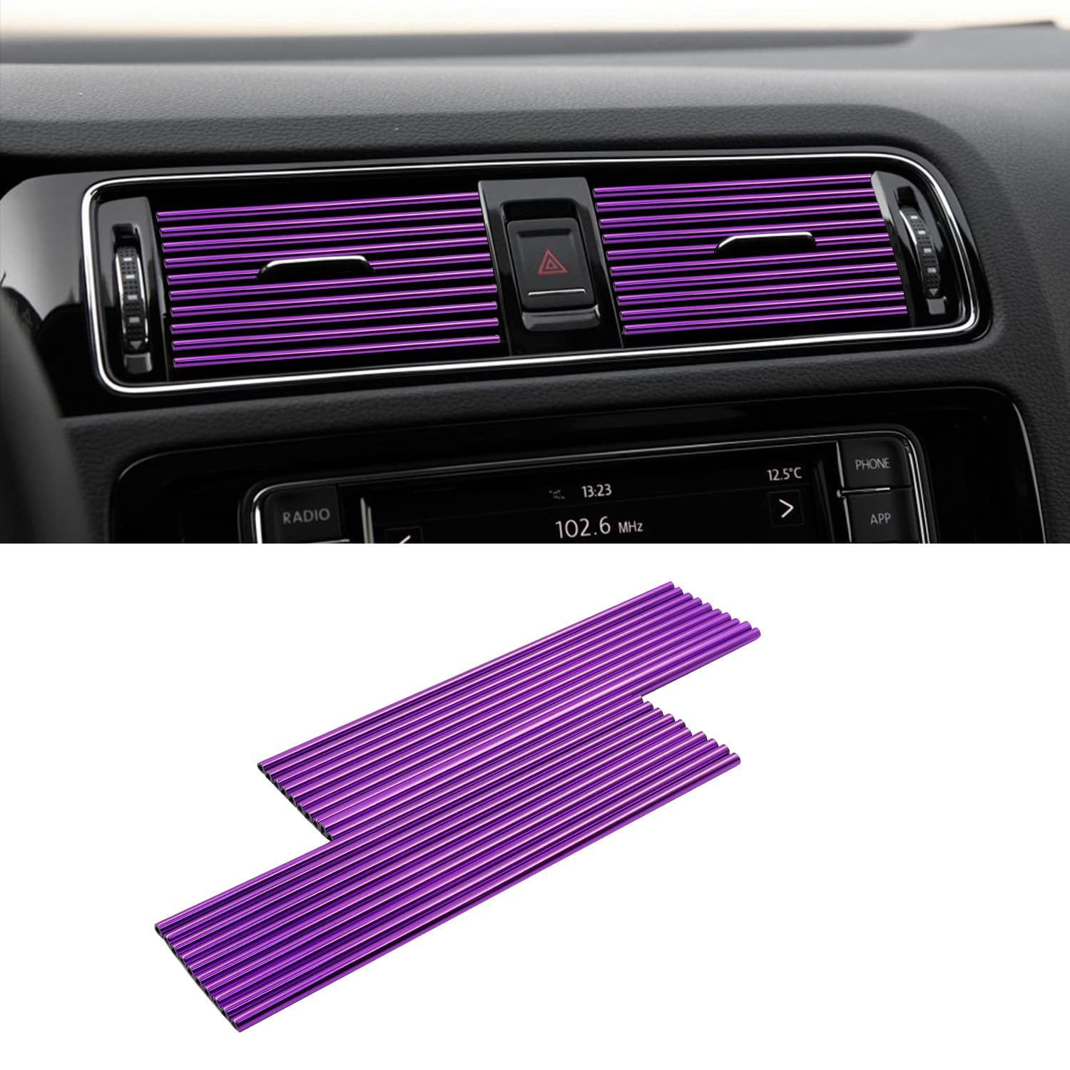 24 colores de salida de aire del coche tira decorativa clip de malla medio en forma de U galvanoplastia brillante tira de aire acondicionado color cromo modificación interior