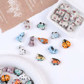 陶瓷动物手绘小狗小猫大象直孔串珠 手工diy手链项链散珠饰品配件