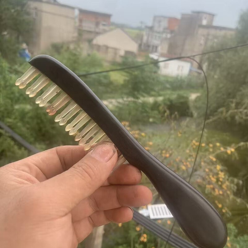 爆款紫光檀插羊角齿加厚鼓柄梳紫光檀加厚鼓柄插羊角齿按摩梳|undefined