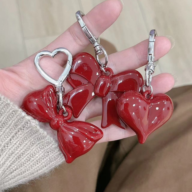 26g Weight Keychain Classification 1 Piece Quantity Daily Occasion Acrylic Material Heart Shape, Bow Knot Pattern Plating Design Sweet Style 1 Piece Sweet Heart Shape Bow Knot Acrylic Plating Keychain 10