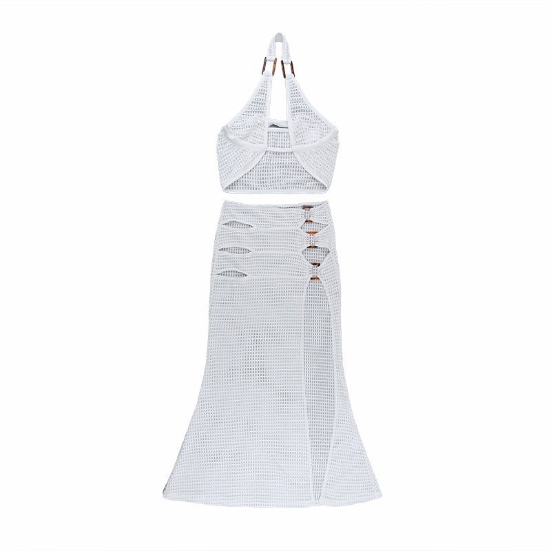 Autumn Knitted Halter Sexy Top Holiday Sexy Slim Fit Sheath Skirt Set Women