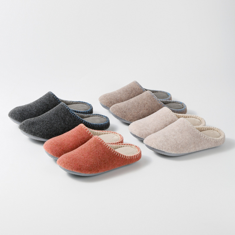 2025 Autumn and Winter New Style Home Wooden Floor Waterproof Non-Slip Silent Felt Warm Cotton Slippers for Men and Women Couples Flat Bottom