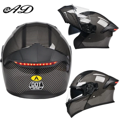 Motosiklet kaskı (dəbilqə), Cross-Border Factory Wholesale Motorcycle Helmets - new-upgraded-taillight-model-carbon-fiber-pattern-high-definition-mirror-m54-56-head-circumference