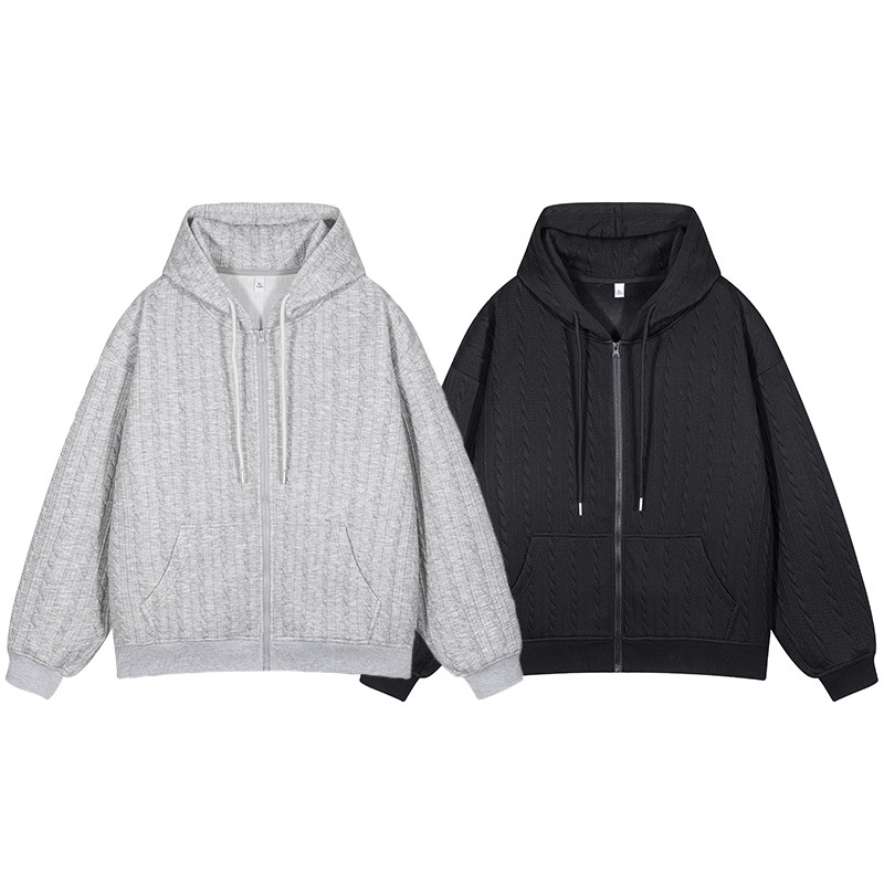 Casual Sweatshirt Cardigan Men's Spring and Autumn Trendy Brand Loose Hooded Simple Jacket Men's Jacquard Autumn Top
