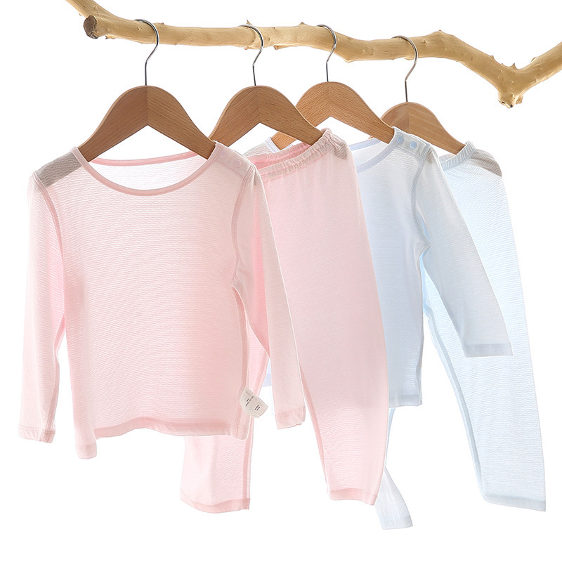 Children's Long-Sleeved Suits, Summer and Autumn Home Clothes, Bamboo Fiber Baby and Kidsren's Intimates Suits, Air-Conditioned Clothes, Infant and Toddler Pajamas