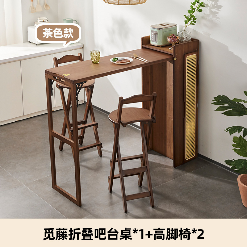 Mesa de Bar plegable de madera maciza de estilo japonés, gabinete de comedor de ratán Partición doméstica integrada mesa de comedor multifuncional mesa de isla retráctil