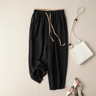 European and American Women's Lace-up Retro Commuter Women's Pants Summer Cotton and Linen Wide Leg Casual Pants Women's Loose Straight Pants Slim Look
