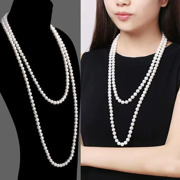 Qipao Imitation Pearl 150cm Long Sweater Chain, Elegant and Simple Necklace, Extra-Long Pearl Necklace, Stackable